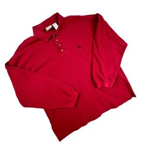 Vintage Bugle Boy Company Mens Red Long Sleeve Polo Shirt Embroidered Logo Y2K L